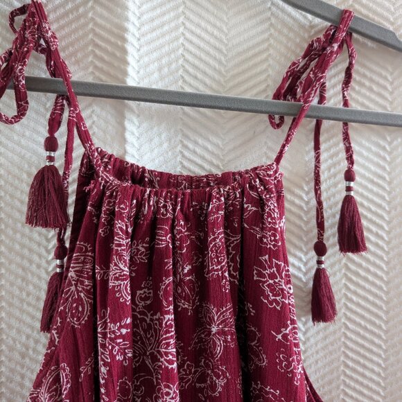 Old Navy Burgundy Cotton dress white floral pattern crochet trim hem XXL Plus - Picture 4 of 10